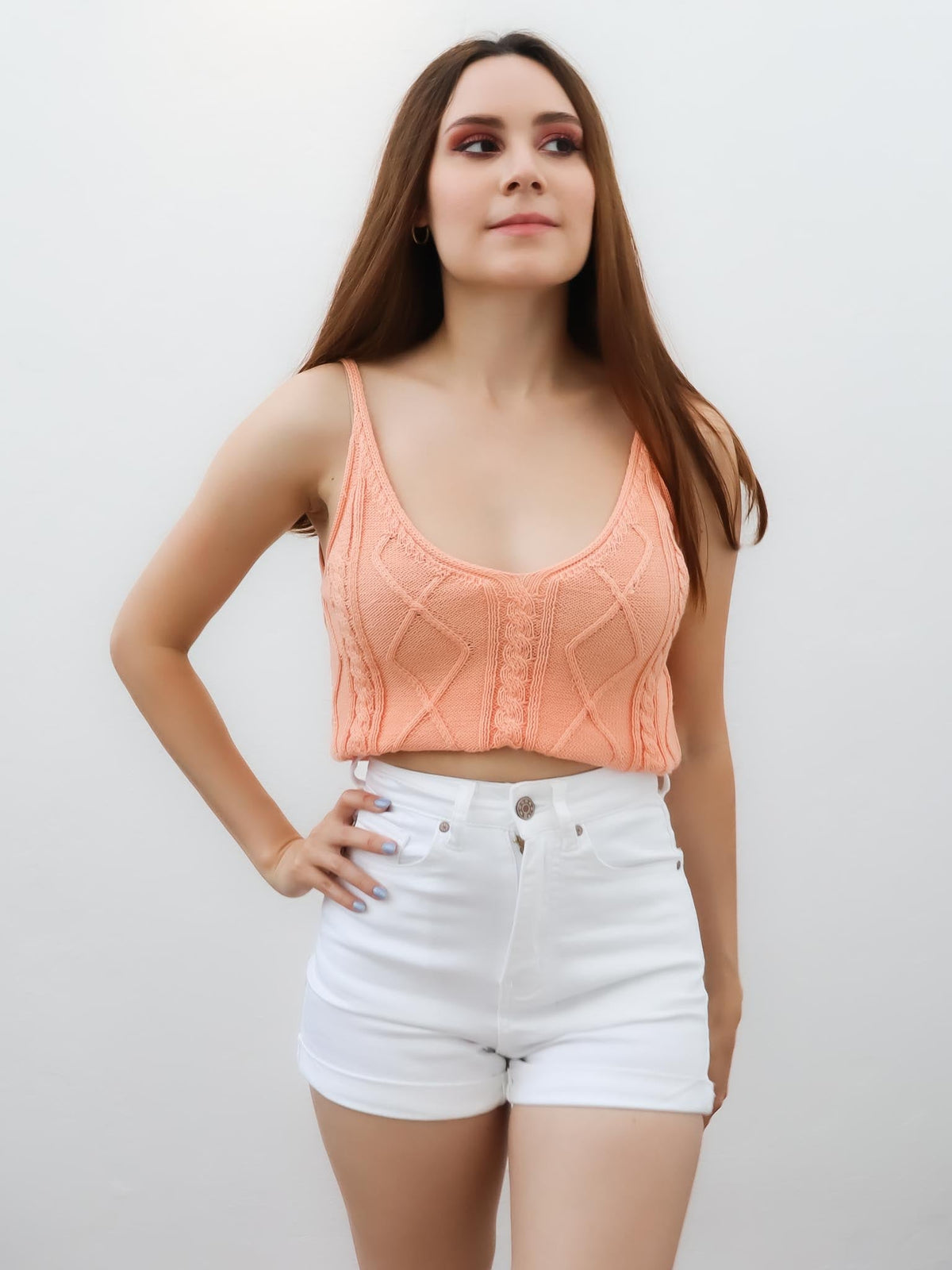 Blusa tirantes bordado  de punto naranja