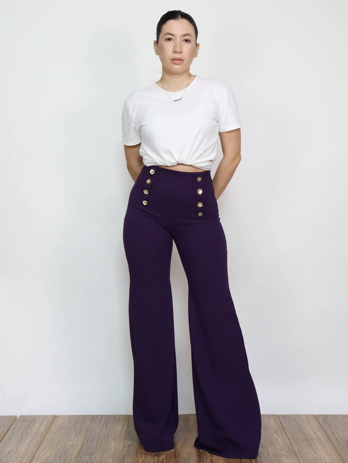 Pantalón corte alto morado