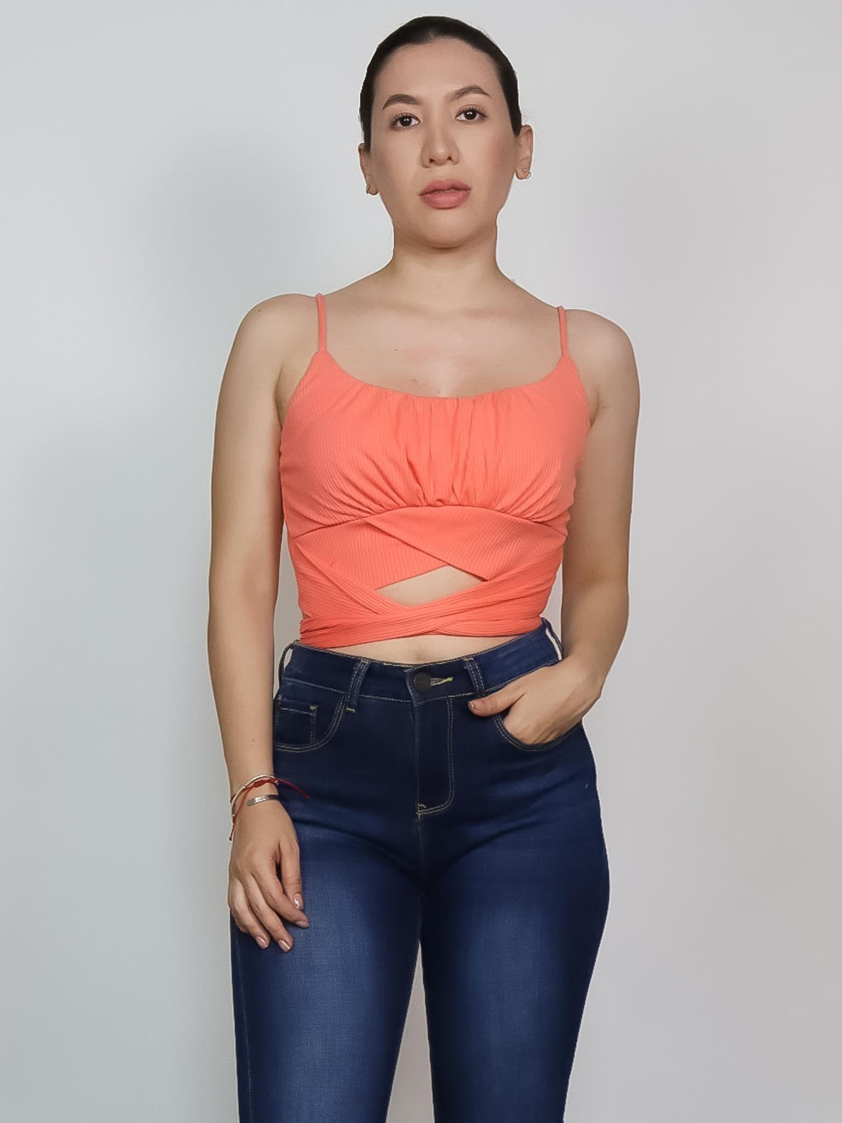 Top listón en cintura naranja