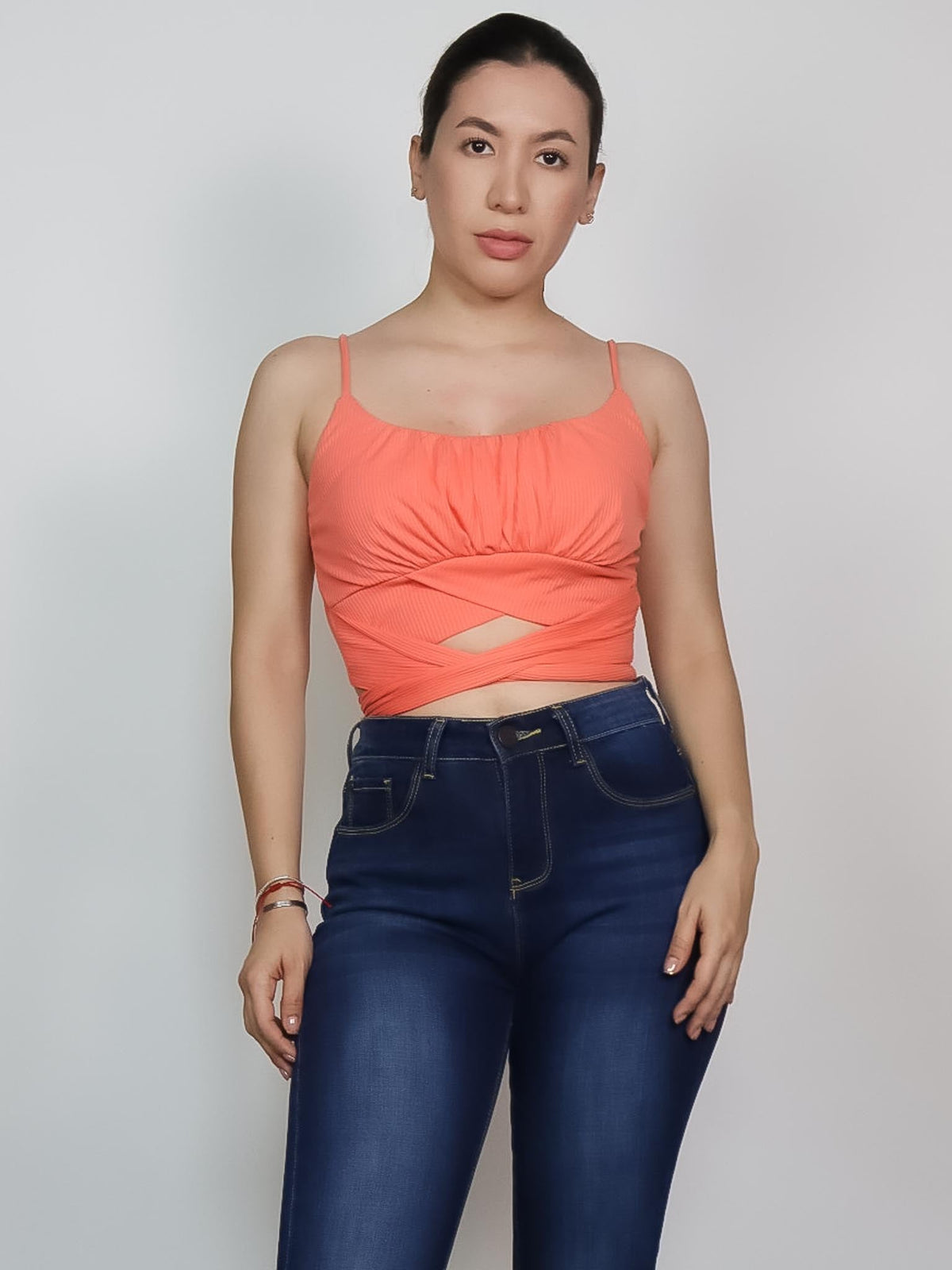 Top listón en cintura naranja