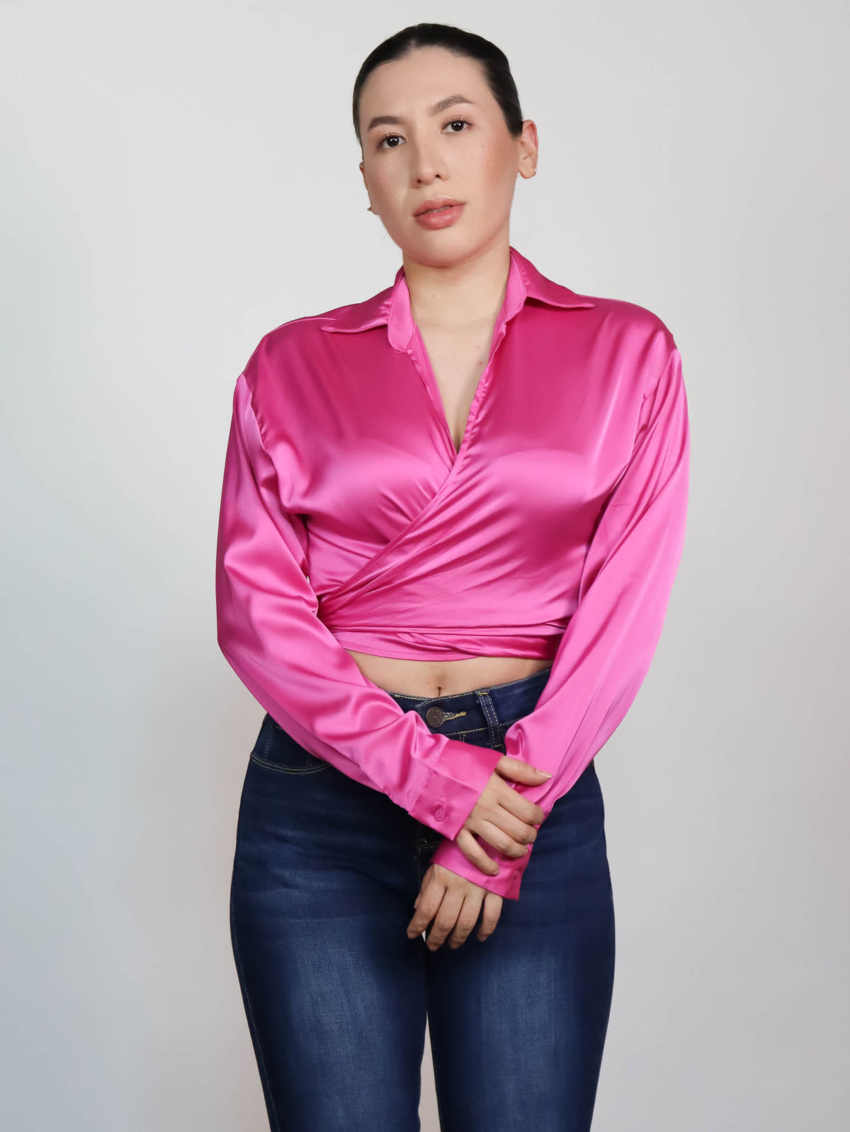 Blusa satín rosa