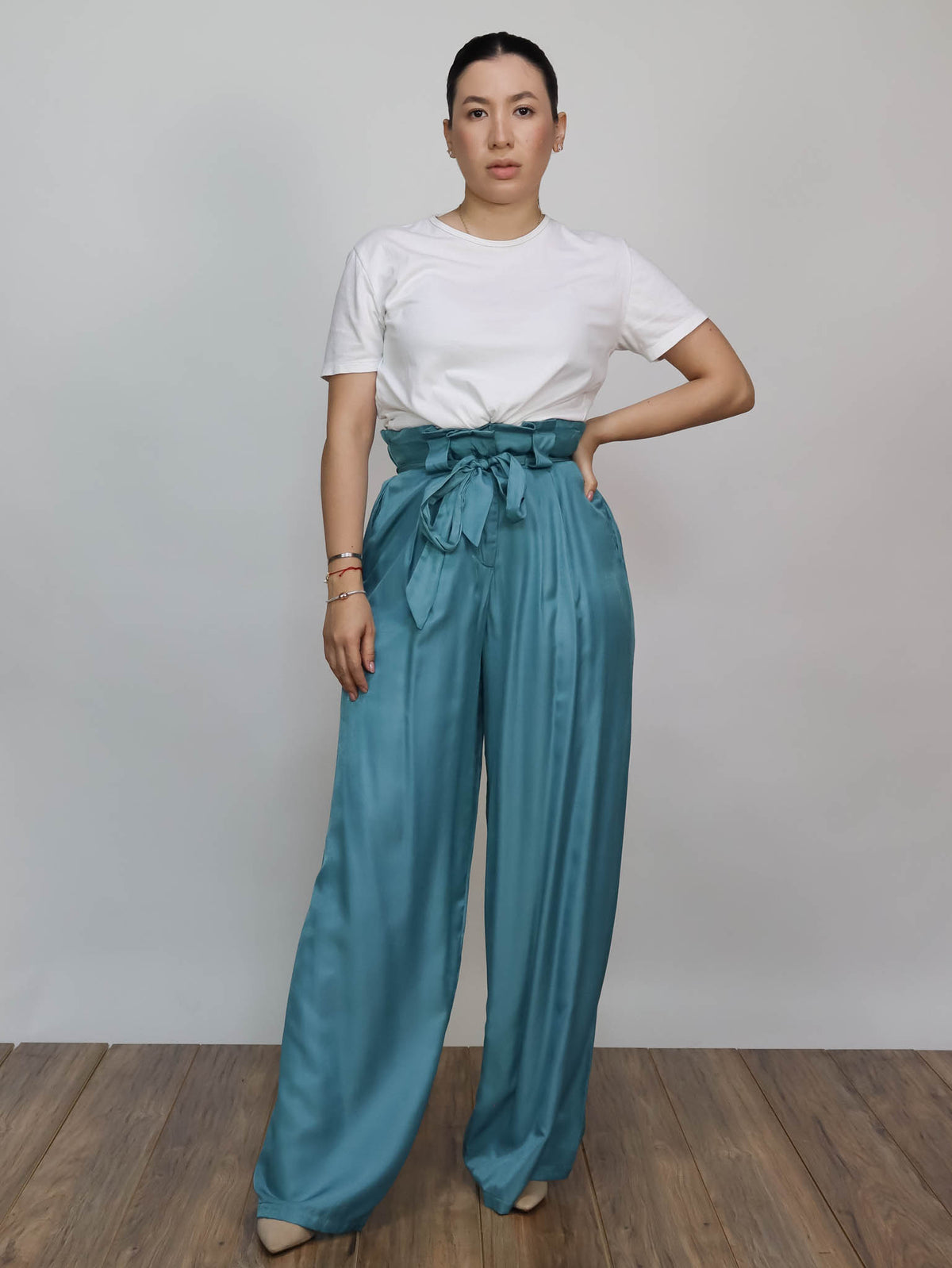 Pantalón turquesa listón