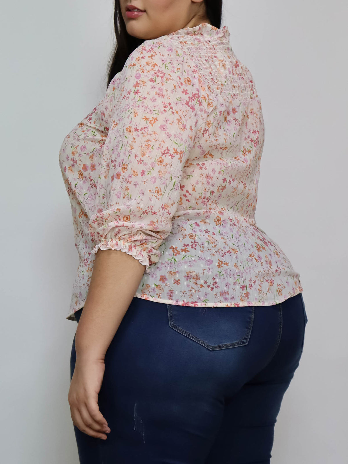 Blusa manga larga elástico en cuello