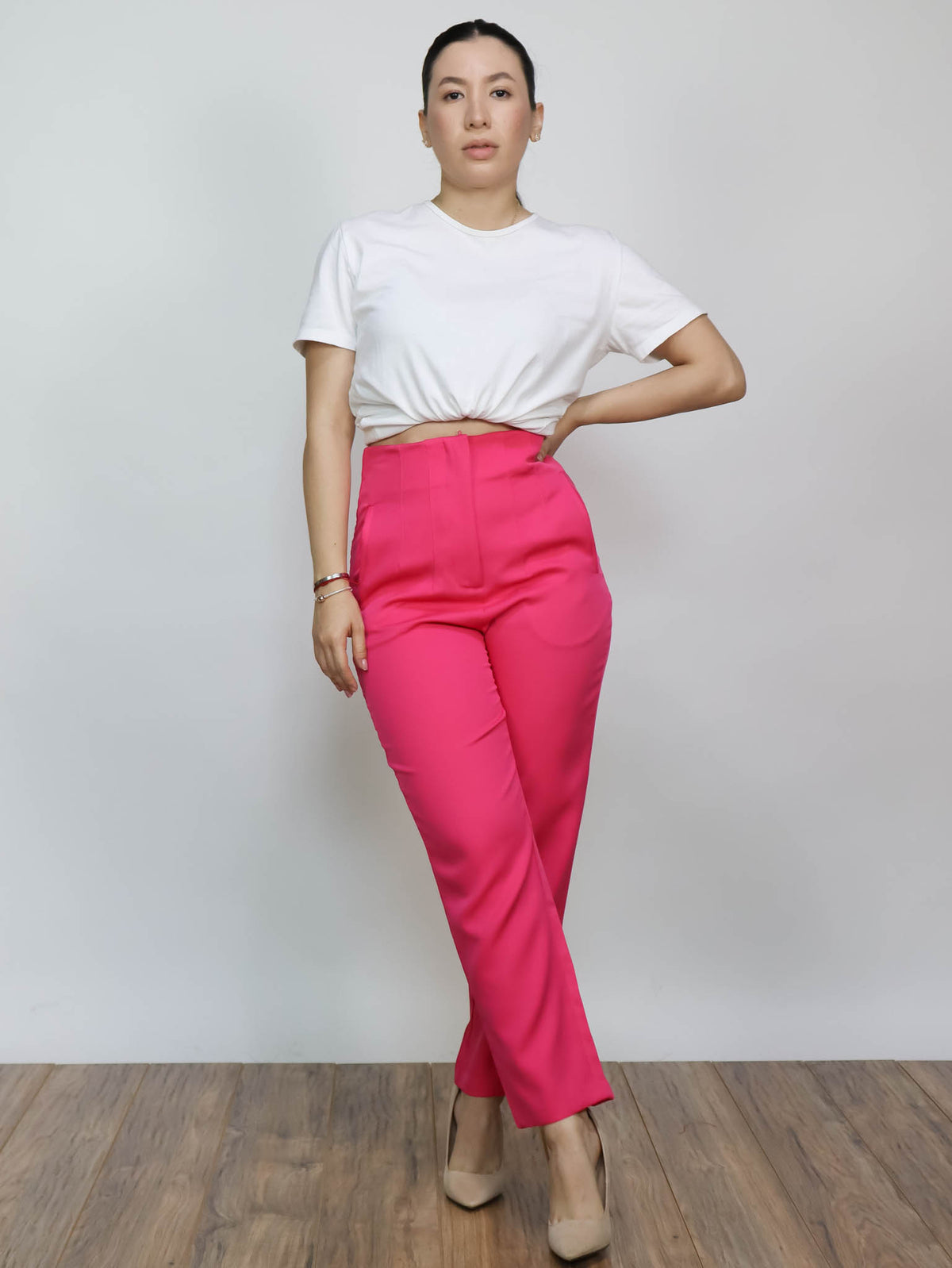 Pantalón recto rosa