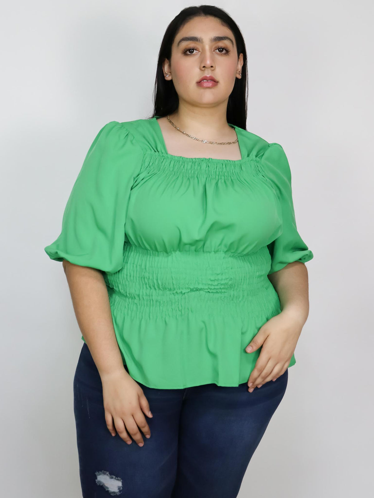 Blusa elástico drapeado en cintura