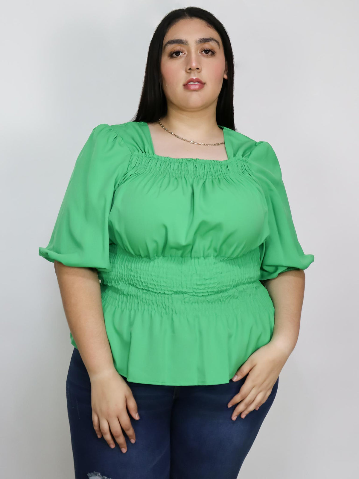 Blusa elástico drapeado en cintura