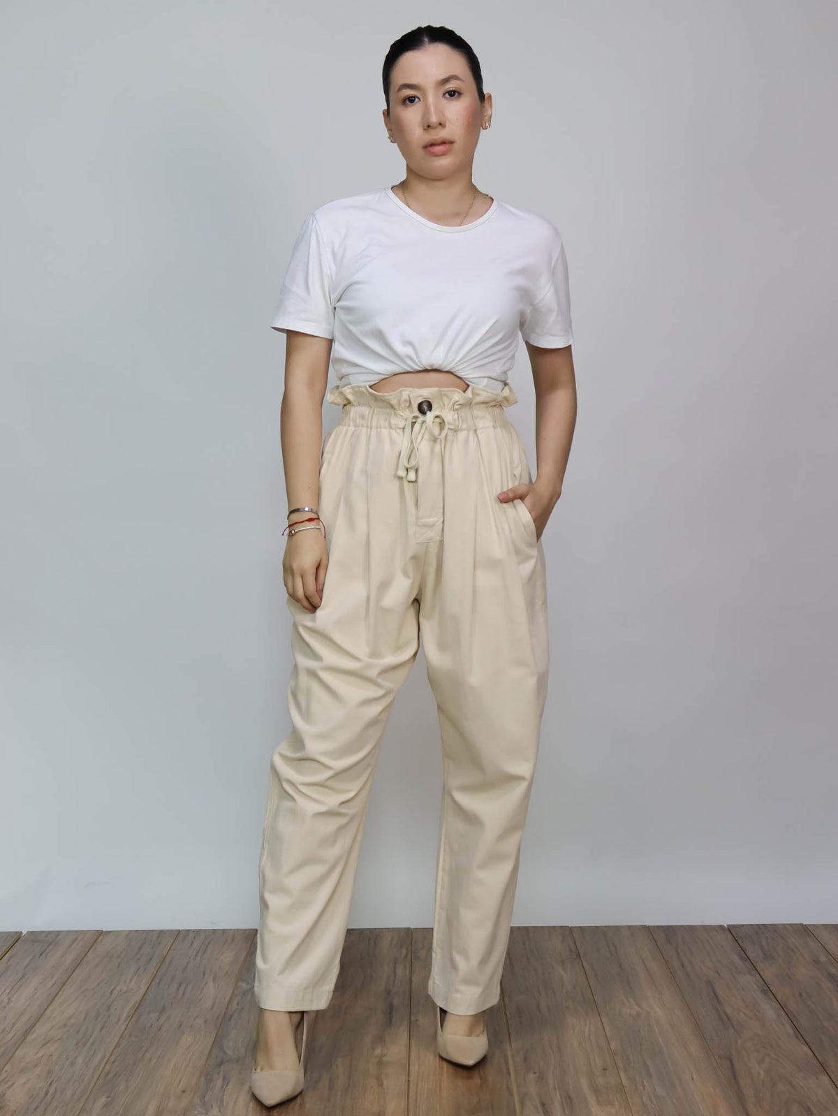Pantalón tipo manta beige