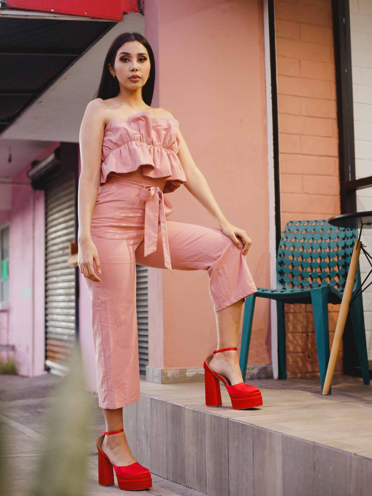 Palazo off shoulder rosa