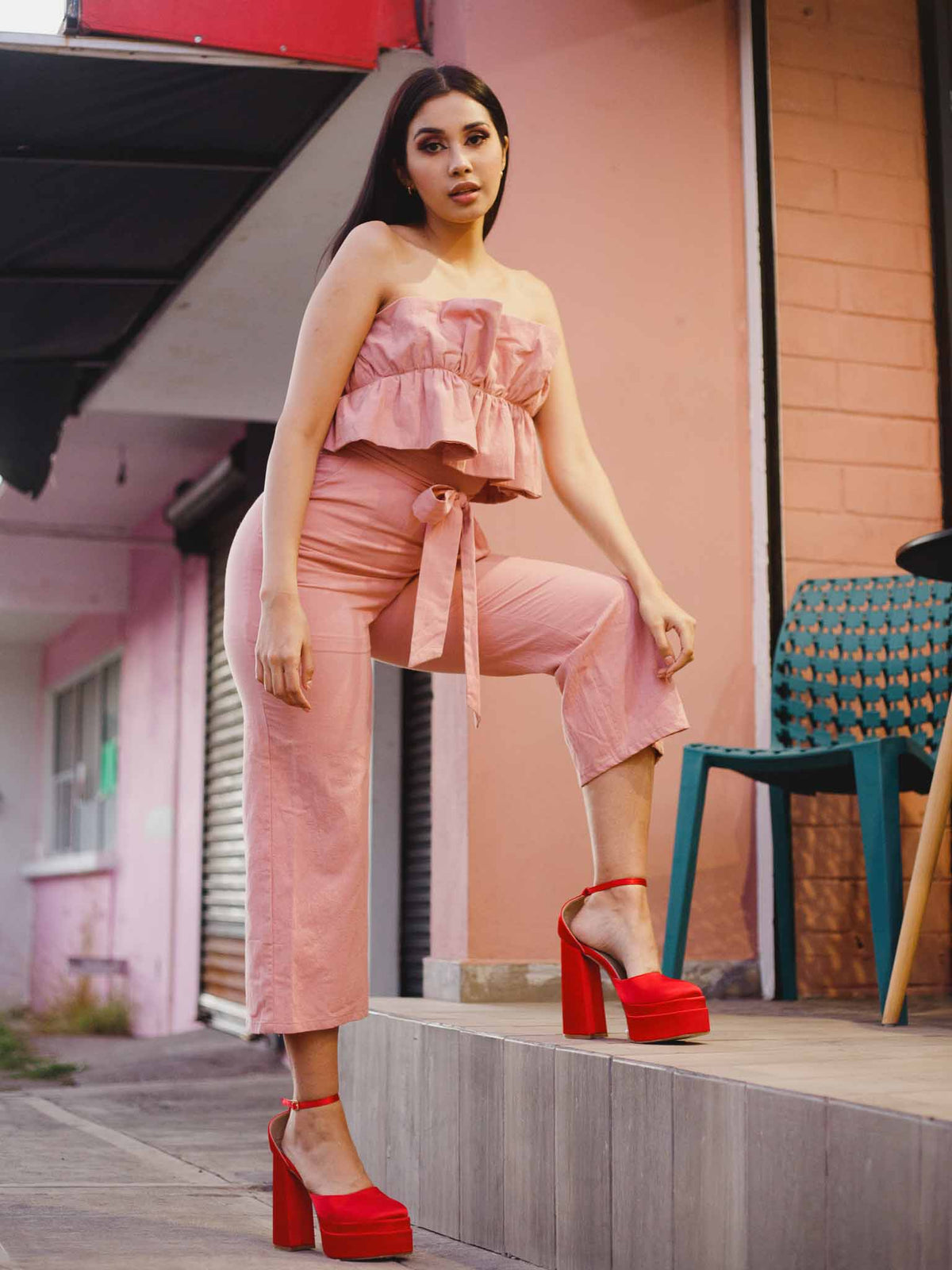 Palazo off shoulder rosa